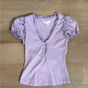 Maeve Lilac Ruffled V-Neck Blouse